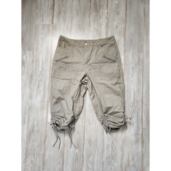 Fashion Bug Khaki Utility Cotton Stretch Capri Pants Adjustable Leg Sz 18W - Picture 1 of 8